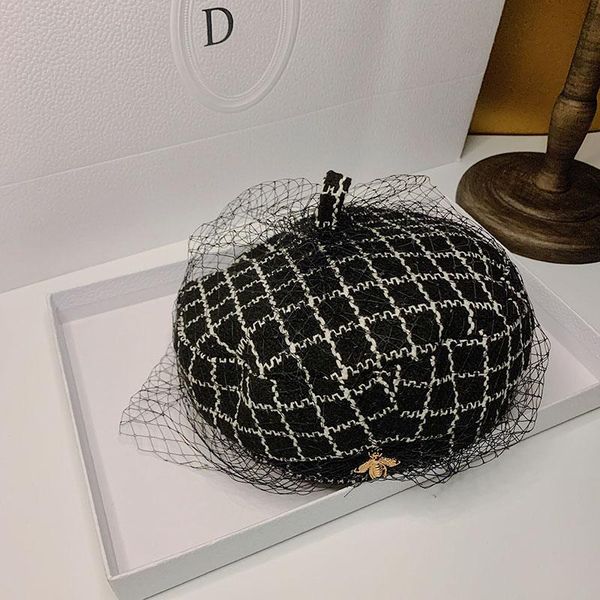 berets ht615 vintage brand bee fashion black plaid lace beret hat women cap female ladies beanie girls for spring autumn, Blue;gray
berets ht615 vintage brand bee fashion black plaid lace beret hat women cap female ladies beanie girls for spring autumn, Blue;gray