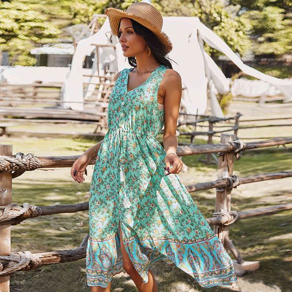 jumpsuit summer boho floral print women v neck sleeveless high split female bohemian tassel swing es vestidos, Black;white
jumpsuit summer boho floral print women v neck sleeveless high split female bohemian tassel swing es vestidos, Black;white