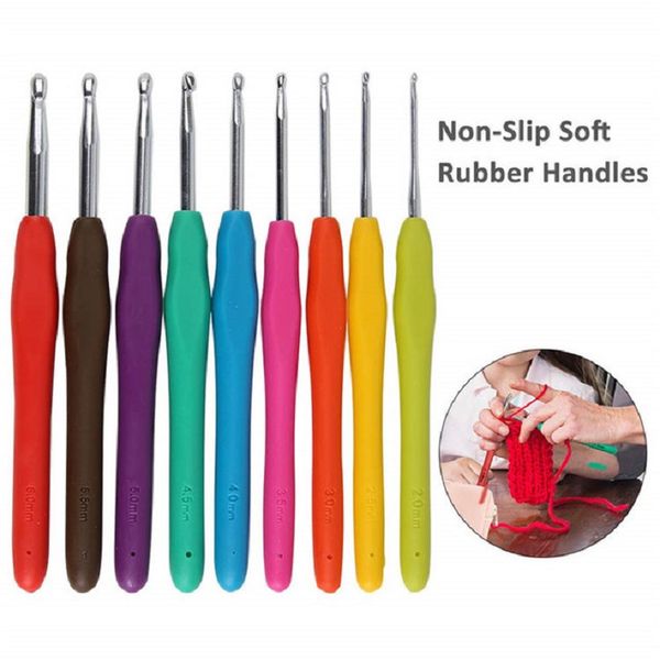 9pc/set color silicone soft handle metal crochet set diy knitting needles crochet tool hook pin
9pc/set color silicone soft handle metal crochet set diy knitting needles crochet tool hook pin