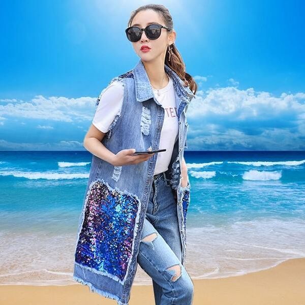 women's jackets 1 summer style sequined long women hole denim jacket loose size 3xl df959, Black;brown
women's jackets 1 summer style sequined long women hole denim jacket loose size 3xl df959, Black;brown