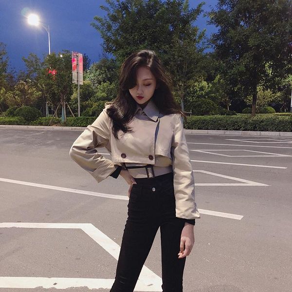 women's trench coats jacket korean version is thin long sleeved temperament windbreaker autumn wild irregular short coat, Tan;black
women's trench coats jacket korean version is thin long sleeved temperament windbreaker autumn wild irregular short coat, Tan;black