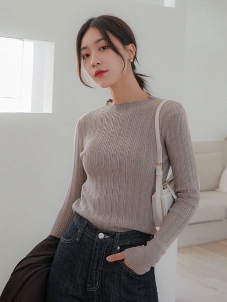 dazy ribbed knit stand neck sweater 76sc#, White 
dazy ribbed knit stand neck sweater 76sc#, White