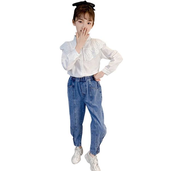 teen girls clothing white blouse + jeans teenage lace kids girl clothes set casual children's tracksuits 210528
teen girls clothing white blouse + jeans teenage lace kids girl clothes set casual children's tracksuits 210528