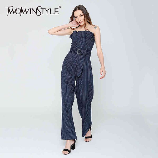 twotwinstyle casual striped jumpsuit for women strapless sleeveless high waist wide leg pants female jumpsuits spring tide 210428, Black;white
twotwinstyle casual striped jumpsuit for women strapless sleeveless high waist wide leg pants female jumpsuits spring tide 210428, Black;white