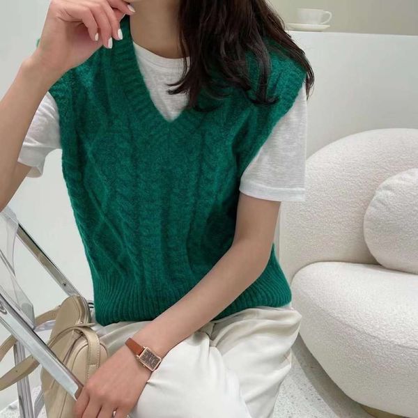 knitted vest coat women's autumn winter version loose outer wear twist thick net red sweater, White
knitted vest coat women's autumn winter version loose outer wear twist thick net red sweater, White