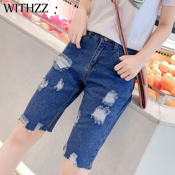women's jeans withzz summer knee length loose holes casual high waist shorts straight leg denim, Blue
women's jeans withzz summer knee length loose holes casual high waist shorts straight leg denim, Blue