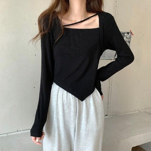 women's t-shirt chic square neck long sleeve autumn design sense of minority pure desire irregular bottomed shirt front, White
women's t-shirt chic square neck long sleeve autumn design sense of minority pure desire irregular bottomed shirt front, White