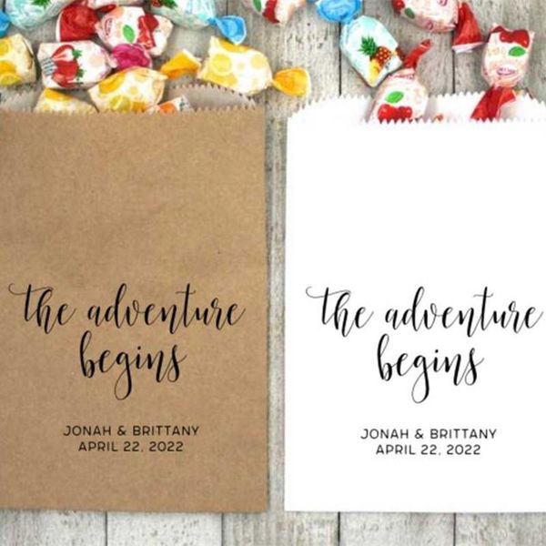 gift wrap custom personalized wedding or party favor bags - wax lined, kraft paper the adventure begins candy bags, cake
gift wrap custom personalized wedding or party favor bags - wax lined, kraft paper the adventure begins candy bags, cake