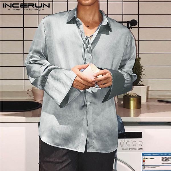 men's casual shirts fashion men shirt solid color shiny lapel loose lace up 2021 streetwear camisas long sleeve party s-5xl inceru, White;black
men's casual shirts fashion men shirt solid color shiny lapel loose lace up 2021 streetwear camisas long sleeve party s-5xl inceru, White;black