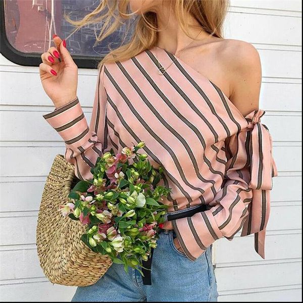 elegant summer one shoulder women shirts stripe camisa long sleeve ladies print blusa femme shirt, White
elegant summer one shoulder women shirts stripe camisa long sleeve ladies print blusa femme shirt, White
