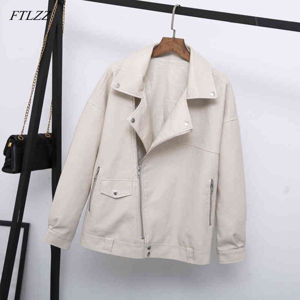 loose faux leather jacket women casual soft pu motorcycle nk coat female black beige outerwear 210423
loose faux leather jacket women casual soft pu motorcycle nk coat female black beige outerwear 210423