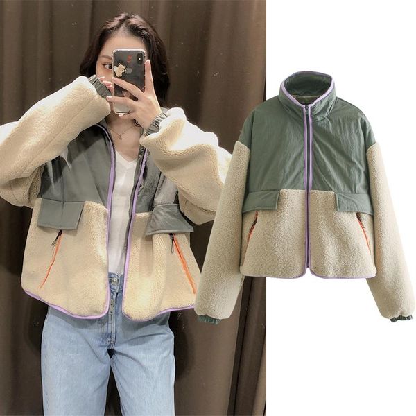 women fashion lamb wool splicing jacket coat zipper color matching long jackets clothes female outerwear chic women's, Black;brown
women fashion lamb wool splicing jacket coat zipper color matching long jackets clothes female outerwear chic women's, Black;brown