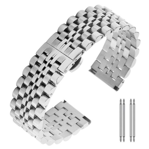 watch bands 22mm silver stainless steel band fashion butterfly clasp buckle wristwatch for men women, Black;brown
watch bands 22mm silver stainless steel band fashion butterfly clasp buckle wristwatch for men women, Black;brown