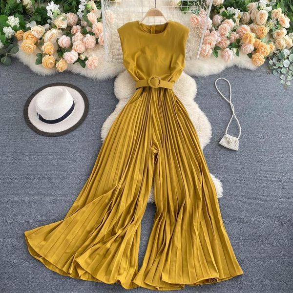 design pleated jumpsuits women fashion o neck sleeveless elegant office rompers summer casual wide leg long rompers 210419, Black;white
design pleated jumpsuits women fashion o neck sleeveless elegant office rompers summer casual wide leg long rompers 210419, Black;white