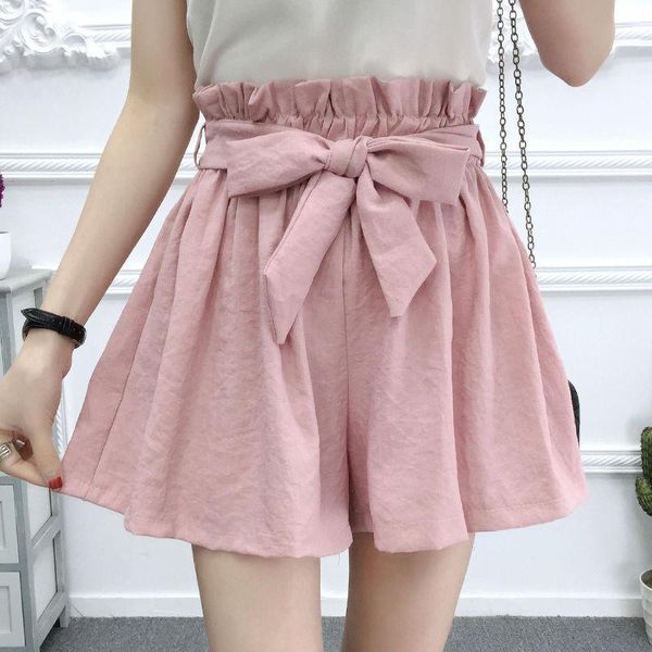 summer shorts women high waist pink elastic bow casual loose women's, White;black 
summer shorts women high waist pink elastic bow casual loose women's, White;black