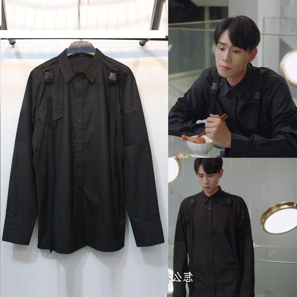 s-6xl 2021 men's clothing hair stylist gd fashion show stage ribbon fringe belt plastic buckle shirt plus size costumes casual shirts, White;black
s-6xl 2021 men's clothing hair stylist gd fashion show stage ribbon fringe belt plastic buckle shirt plus size costumes casual shirts, White;black