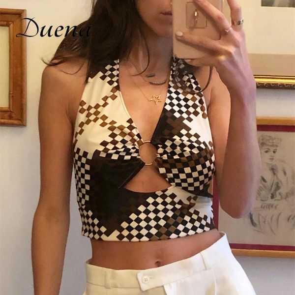 women's tanks & camis duena checked crop backless summer woman 2021 v neck off shoulder metal ring halter lace up tie dye women, White
women's tanks & camis duena checked crop backless summer woman 2021 v neck off shoulder metal ring halter lace up tie dye women, White