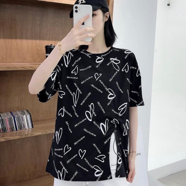 women's t-shirt #0038 summer short sleeve letter print loose long split casual hip hop black white green streetwear fashion
women's t-shirt #0038 summer short sleeve letter print loose long split casual hip hop black white green streetwear fashion