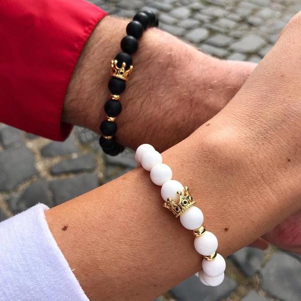 charm bracelets 2021 fashion crown men women couple bracelet simple classic white & black matte beaded for jewelry gift, Golden;silver
charm bracelets 2021 fashion crown men women couple bracelet simple classic white & black matte beaded for jewelry gift, Golden;silver