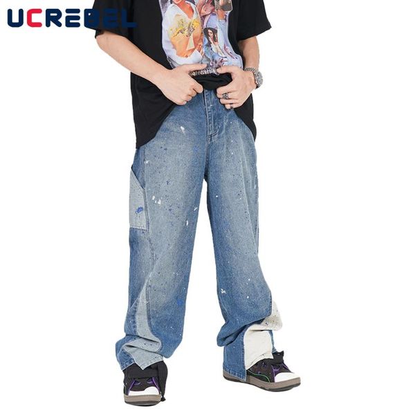 men's jeans splash ink print denim pants mens high street contrast paneled loose hip hop patchwork wide leg men, Blue
men's jeans splash ink print denim pants mens high street contrast paneled loose hip hop patchwork wide leg men, Blue