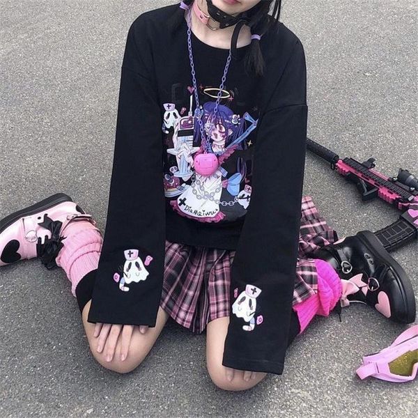 women's t-shirt black japan t shirts loose teens female long sleeve tshirt streetwear casual harajuku student amine high street, White
women's t-shirt black japan t shirts loose teens female long sleeve tshirt streetwear casual harajuku student amine high street, White
