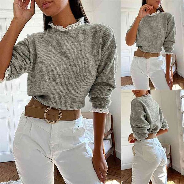 autumn blouse round neck lace pitted solid color gray long-sleeved office lady stitching knit pullover s 210517, White;black
autumn blouse round neck lace pitted solid color gray long-sleeved office lady stitching knit pullover s 210517, White;black