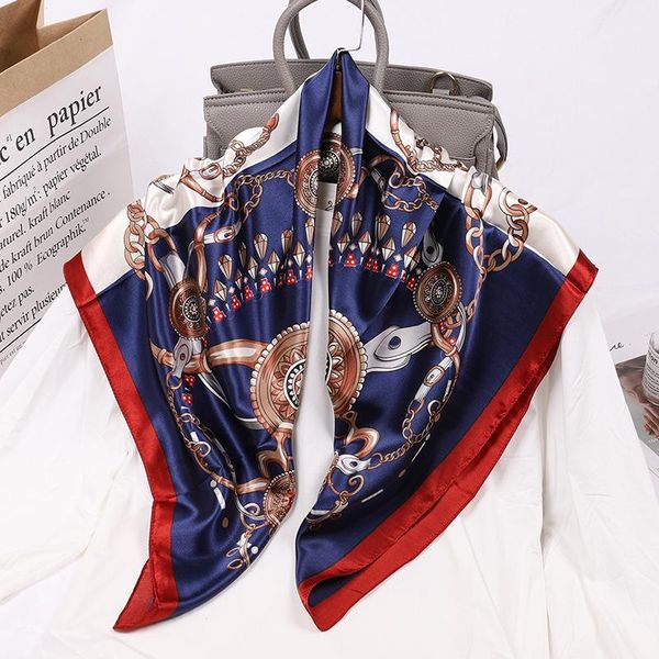 scarves 2021 chain print imitation silk scarf female 90 satin all-match large square decorative shawl, Blue;gray
scarves 2021 chain print imitation silk scarf female 90 satin all-match large square decorative shawl, Blue;gray