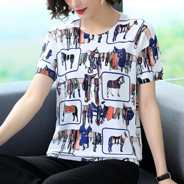 elegant blouse women horse printed pullover summer fashion ladies o-neck female short sleeve shirt blusas femininas chemise women's bl, White
elegant blouse women horse printed pullover summer fashion ladies o-neck female short sleeve shirt blusas femininas chemise women's bl, White