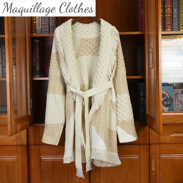 women's knits & tees europe style fashion tassels belt cardigans spring autumn designer knitted overcoat c589, White
women's knits & tees europe style fashion tassels belt cardigans spring autumn designer knitted overcoat c589, White