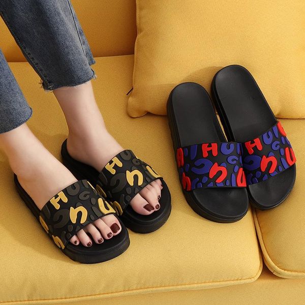 women's slippers fashion beach outing outdoor thick soled raised women shoes for home, Black