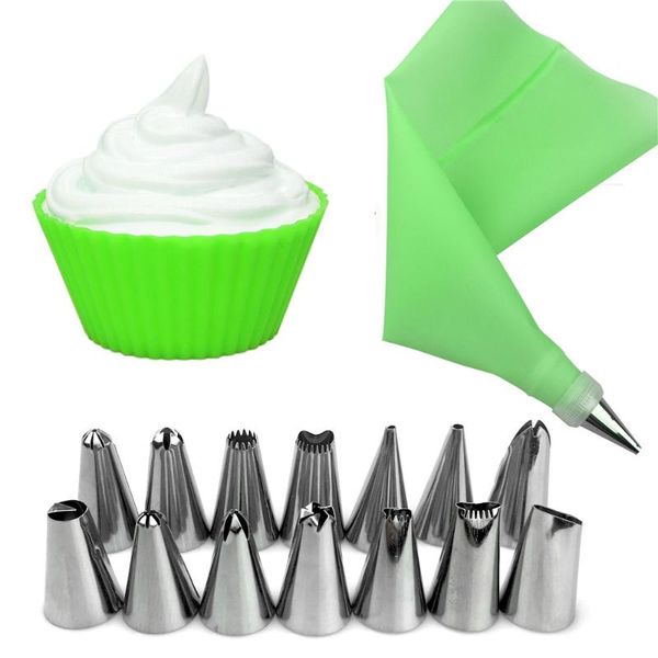 baking & pastry tools 16pcs/set silicone icing piping cream bag + 14pc stainless steel nozzle tips diy cake decorating
baking & pastry tools 16pcs/set silicone icing piping cream bag + 14pc stainless steel nozzle tips diy cake decorating