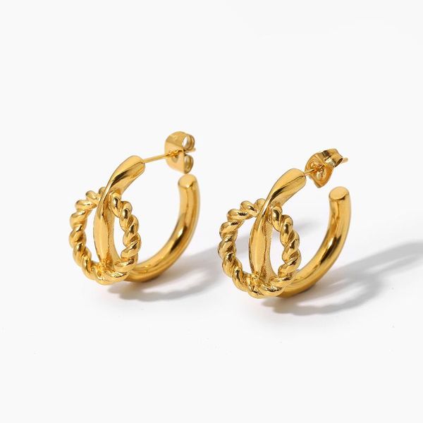 hoop & huggie 18k gold plated stainless steel shape twist circle earrings for women classic simple female jewelry, Golden;silver
hoop & huggie 18k gold plated stainless steel shape twist circle earrings for women classic simple female jewelry, Golden;silver