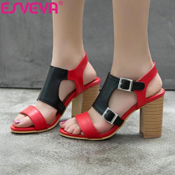 women sandals summer shoes square high heels pumps buckle patchwork open ankle strap size 34-43, Black
women sandals summer shoes square high heels pumps buckle patchwork open ankle strap size 34-43, Black