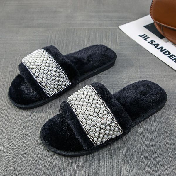 slippers fur pearl fluffy furry slides crystal flat indoor design home shoes ladies, Black
slippers fur pearl fluffy furry slides crystal flat indoor design home shoes ladies, Black