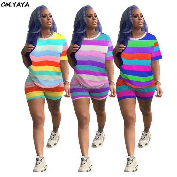women summer rainbow stripes print o-neck short sleeve t-shirt & shorts suit two piece set tracksuit outfit s-3xl glm6198 women's track, Gray
women summer rainbow stripes print o-neck short sleeve t-shirt & shorts suit two piece set tracksuit outfit s-3xl glm6198 women's track, Gray