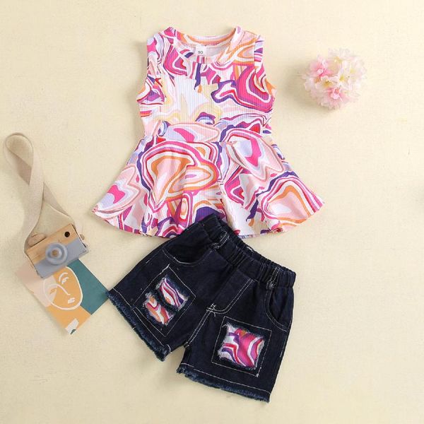 children baby girls tie-dye summer clothes set sleeveless o-neck vest + elastic waist ripped short jeans knitted outwear clothing sets, White
children baby girls tie-dye summer clothes set sleeveless o-neck vest + elastic waist ripped short jeans knitted outwear clothing sets, White