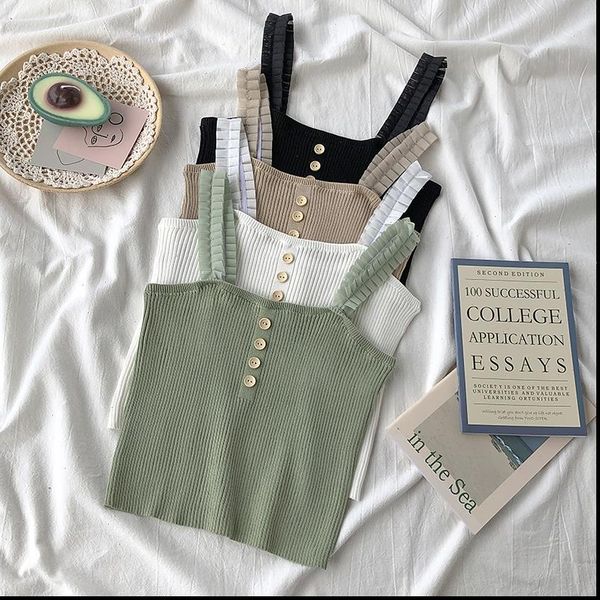summer womens tank crop solid camis with button spaghetti women knitted camisole ladies sleeveless female, White
summer womens tank crop solid camis with button spaghetti women knitted camisole ladies sleeveless female, White