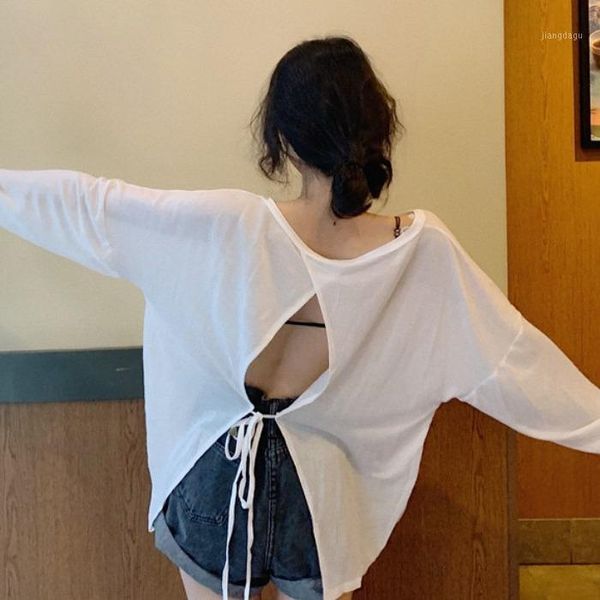 women ladies fashion long sleeve t shirt loose open back lace up lady perspectiv casual hollow out backless women's blouses &, White
women ladies fashion long sleeve t shirt loose open back lace up lady perspectiv casual hollow out backless women's blouses &, White