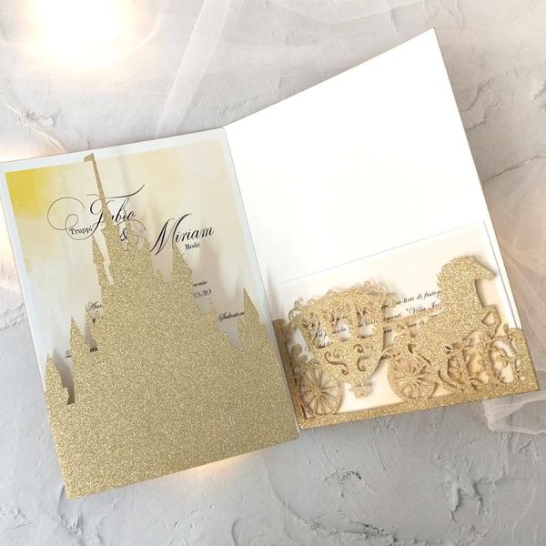 greeting cards themed castle and carriage tri fold luxury laser cut wedding invitation birthday party favor decoration
greeting cards themed castle and carriage tri fold luxury laser cut wedding invitation birthday party favor decoration