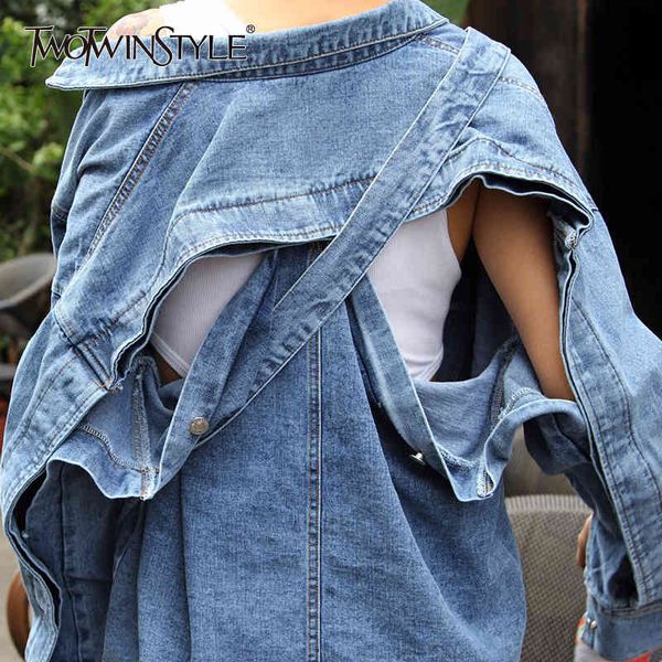 women's down & parkas twotwinstyle backless coat female denim irregular patchwork high waist belt long sleeve jacket women fashion autu, Black
women's down & parkas twotwinstyle backless coat female denim irregular patchwork high waist belt long sleeve jacket women fashion autu, Black