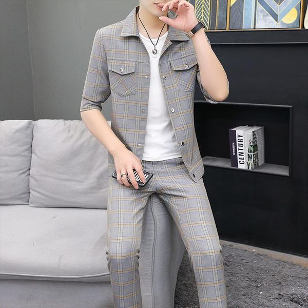 summer thin plaid middle mens tracksuit sleeve jacket suit male youth korean slim handsome casual fashion two piece set, Gray
summer thin plaid middle mens tracksuit sleeve jacket suit male youth korean slim handsome casual fashion two piece set, Gray