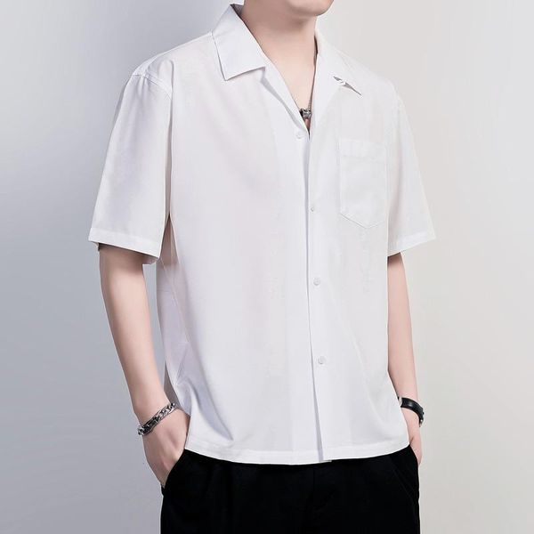 men's casual shirts men clothing 2021 summer short-sleeved shirt fit solid color lapel youth camisas para hombre, White;black
men's casual shirts men clothing 2021 summer short-sleeved shirt fit solid color lapel youth camisas para hombre, White;black