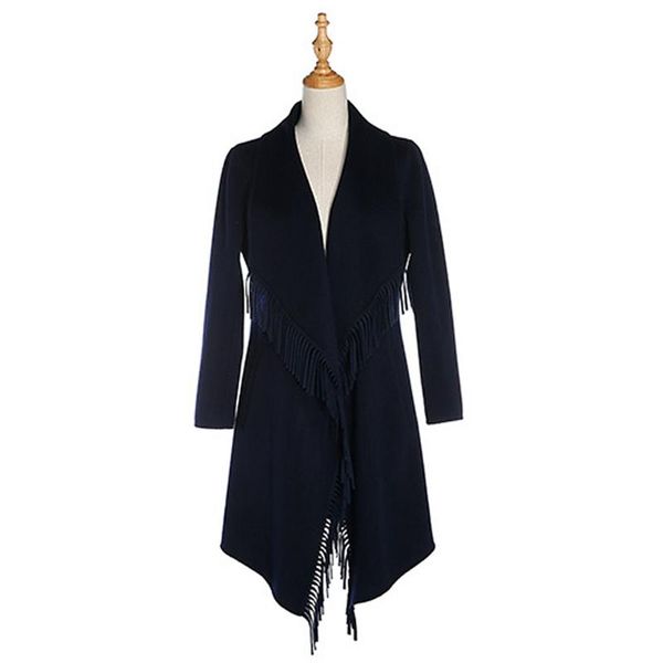 women's wool & blends gowani winter coat navy blue turn-down collar women warm tassel cloak autumn vintage, Black
women's wool & blends gowani winter coat navy blue turn-down collar women warm tassel cloak autumn vintage, Black