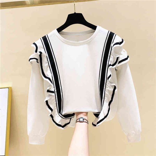 ruffles patchwork solid o neck pullover autumn and winter new loose sweatshirt women 210421, Black
ruffles patchwork solid o neck pullover autumn and winter new loose sweatshirt women 210421, Black