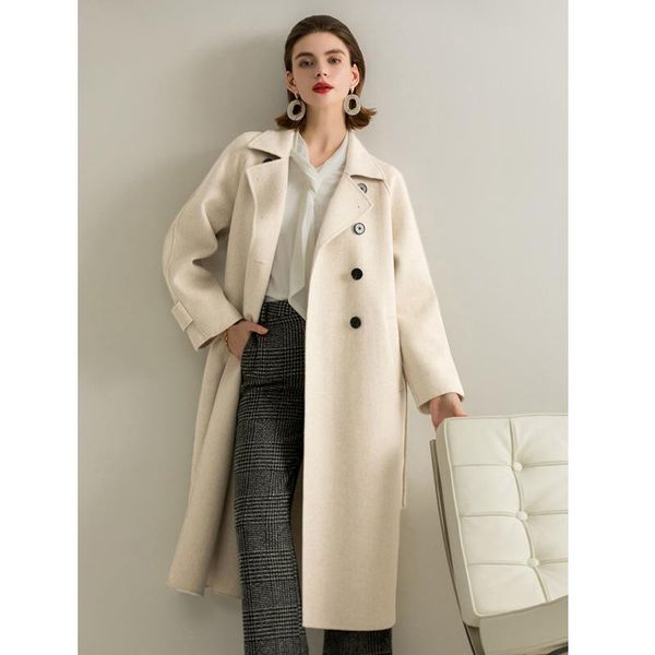 women's wool & blends simple double-sided cashmere tweed coat 2021 autumn winter hepburn 100% double breasted medium length, Black
women's wool & blends simple double-sided cashmere tweed coat 2021 autumn winter hepburn 100% double breasted medium length, Black