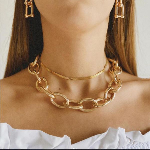 pendant necklaces punk multi layer thick chain choker necklace for women gold color snake link herringbone on the neck 2021 jewelry, Silver
pendant necklaces punk multi layer thick chain choker necklace for women gold color snake link herringbone on the neck 2021 jewelry, Silver