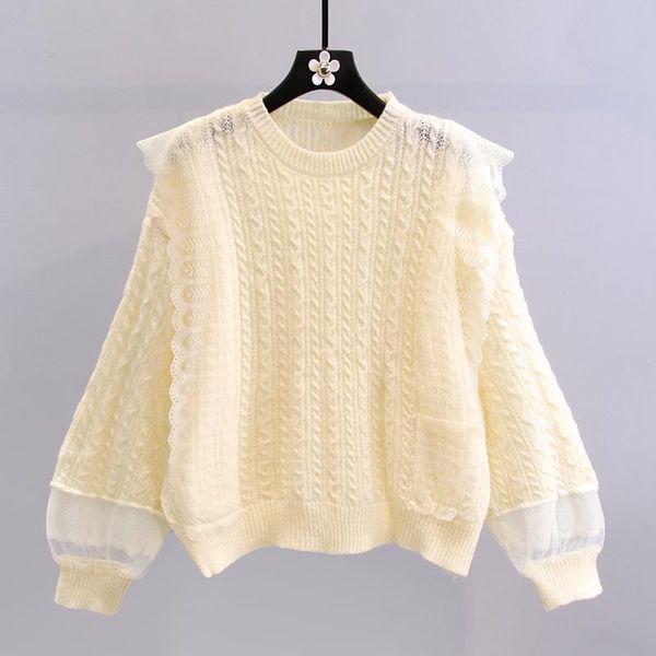 women's sweaters lace patchwork solid knitted women sweater pullovers autumn winter 2021 ruffles o-neck loose female pulls, White;black
women's sweaters lace patchwork solid knitted women sweater pullovers autumn winter 2021 ruffles o-neck loose female pulls, White;black