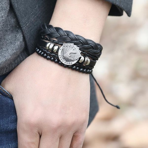 link, chain combination braided bracelet bohemian playing card jewelry beaded retro fashion wholesale, Black
link, chain combination braided bracelet bohemian playing card jewelry beaded retro fashion wholesale, Black