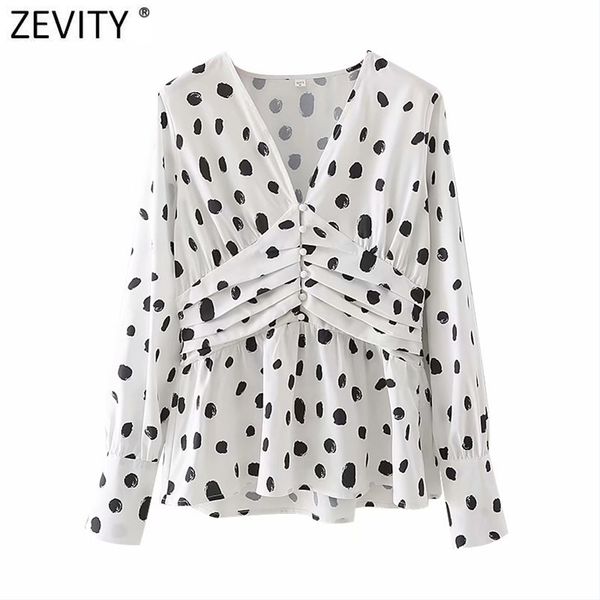women fashion v neck dots print smock blouse retro modern lady wear waist press pleats shirt chic blusas ls7514 210416, White;black
women fashion v neck dots print smock blouse retro modern lady wear waist press pleats shirt chic blusas ls7514 210416, White;black