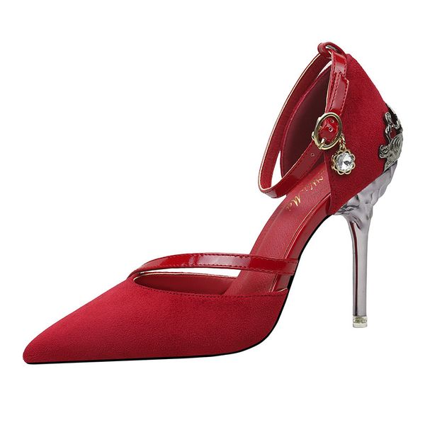 women's shoes wedding shoes red bridal shoes metal hollow out suede pointed high heels, Black
women's shoes wedding shoes red bridal shoes metal hollow out suede pointed high heels, Black